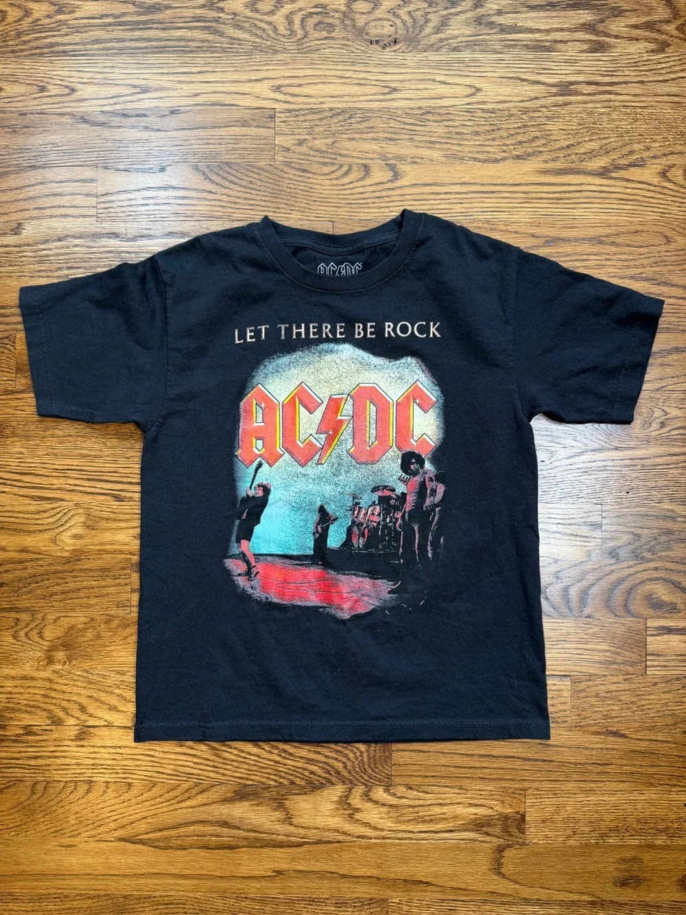AC/DC Black Kids' 'Let There Be Rock' Graphic Tee with Red Logo Youth Small 8-10